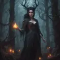 Sorceress in a haunted forest, Highly Detailed, Intricate, Gothic, Volumetric Lighting, Fantasy, Dark by Stanley Artgerm Lau