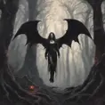 Winged vampire in a haunted forest, Highly Detailed, Intricate, Gothic, Volumetric Lighting, Fantasy, Dark by Stanley Artgerm Lau