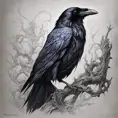 Raven, Highly Detailed, Intricate, Color Splash, Ink Art, Fantasy, Dark by Stanley Artgerm Lau