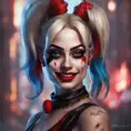 Alluring matte portrait of a beautiful Harley Quinn in the style of Stefan Kostic, 8k, Highly Detailed, Intricate, Half Body, Realistic, Sharp Focus, Volumetric Lighting, Fantasy, Elegant by Stanley Artgerm Lau, Greg Rutkowski