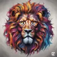 Lion, Highly Detailed, Intricate, Gothic, Volumetric Lighting, Color Splash, Vibrant Colors, Ink Art, Fantasy, Dark by Stanley Artgerm Lau