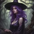 Purple haired witch in a haunted forest, Highly Detailed, Intricate, Gothic, Volumetric Lighting, Fantasy, Dark by Stanley Artgerm Lau