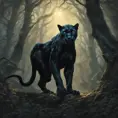 Panther in a haunted forest, Highly Detailed, Intricate, Gothic, Volumetric Lighting, Fantasy, Dark by Stanley Artgerm Lau