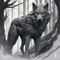 Wolf in the forst, Highly Detailed, Intricate, Gothic, Volumetric Lighting, Fantasy, Dark by Stanley Artgerm Lau