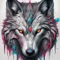 Wolf, Highly Detailed, Intricate, Gothic, Volumetric Lighting, Color Splash, Vibrant Colors, Ink Art, Fantasy, Dark by Stanley Artgerm Lau