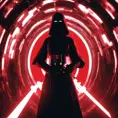 Portrait of a silhouette star wars figure in her red lightsaber, in the style of evocative environmental portraits, dark, red, Sci-Fi, Volumetric Lighting