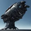 Entire black Spaceship, blue background, from side, Highly Detailed, Unreal Engine