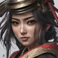 "female Japanese ronin", heroine, katana, samurai, head and shoulders portrait, intricately detailed eyes, 8k, Gothic and Fantasy, Trending on Artstation, Unreal Engine, Dynamic Lighting, Volumetric Lighting by Stanley Artgerm Lau, WLOP