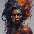 splash art, a quirky liquid portrait of a hauntingly beautiful dark werewolf woman, splash style of paint, Pixar style, Halloween colors, fantastical, splashy, 4k resolution, 8k, Hyper Detailed, Intricate Details, Masterpiece, Oil on Canvas, Concept Art, Digital Art, Dark