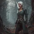 Ciri in a haunted forest, Highly Detailed, Intricate, Gothic, Volumetric Lighting, Fantasy, Dark by Stanley Artgerm Lau