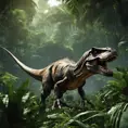 t-rex hunt for prey in lush jungle enviromet, 8k, Ultra Detailed