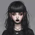 E-girl, fully body, black hair, bangs hairstyle, pale skin, high detail, highly detailed, digital painting, blank background, black fingernails on fingers, black lipstick, 8k, Gothic and Fantasy, Trending on Artstation