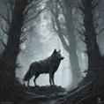 Wolf in the forest, Highly Detailed, Intricate, Gothic, Volumetric Lighting, Fantasy, Dark by Stanley Artgerm Lau