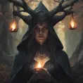 Sorceress in a haunted forest, Highly Detailed, Intricate, Gothic, Volumetric Lighting, Fantasy, Dark by Stanley Artgerm Lau