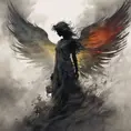 Silhouette of an Angel emerging from the fog of war, ink splash, Highly Detailed, Vibrant Colors, Ink Art, Fantasy, Dark by Stanley Artgerm Lau