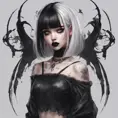 E-girl, fully body, black hair, bangs hairstyle, pale skin, high detail, highly detailed, digital painting, blank background, black fingernails on fingers, black lipstick, 8k, Gothic and Fantasy, Trending on Artstation