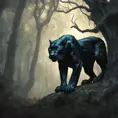 Panther in a haunted forest, Highly Detailed, Intricate, Gothic, Volumetric Lighting, Fantasy, Dark by Stanley Artgerm Lau