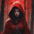 Red hooded female ninja in a haunted forest, Highly Detailed, Intricate, Gothic, Volumetric Lighting, Fantasy, Dark by Stanley Artgerm Lau