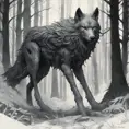 Wolf in the forest, Highly Detailed, Intricate, Gothic, Volumetric Lighting, Fantasy, Dark by Stanley Artgerm Lau