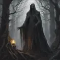 Elden ring wraith in a haunted forest, Highly Detailed, Intricate, Gothic, Volumetric Lighting, Fantasy, Dark by Stanley Artgerm Lau