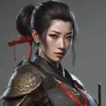 "female Japanese ronin", heroine, katana, samurai, head and shoulders portrait, intricately detailed eyes, 8k, Gothic and Fantasy, Trending on Artstation, Unreal Engine, Dynamic Lighting, Volumetric Lighting by Stanley Artgerm Lau, WLOP