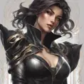 Alluring matte portrait of a beautiful Fiora wearing black leather, 8k, Highly Detailed, Intricate, Half Body, Realistic, Sharp Focus, Volumetric Lighting, Fantasy, Elegant by Stanley Artgerm Lau, Alphonse Mucha, WLOP, Stefan Kostic