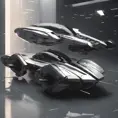 One with a spacecraft parked next to another, in the style of monochromatic compositions, dynamic action sequences, wlop, vray, silver and black, streamline elegance, hisui sugiura, Sci-Fi, Volumetric Lighting