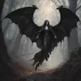 Winged vampire in a haunted forest, Highly Detailed, Intricate, Gothic, Volumetric Lighting, Fantasy, Dark by Stanley Artgerm Lau