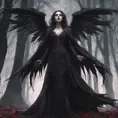 Winged vampiress in a haunted forest, Highly Detailed, Intricate, Gothic, Volumetric Lighting, Fantasy, Dark by Stanley Artgerm Lau