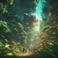 Studio ghibli, rocket explosion, jungle, solar, green technology, optimist future, 8k, Bokeh effect, Cinematic Lighting, Iridescence, Vibrant by Beeple, Dan Mumford, Greg Rutkowski, WLOP