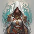 Kassandra white hooded assassin, Highly Detailed, Vibrant Colors, Ink Art, Fantasy, Dark by Peter Mohrbacher