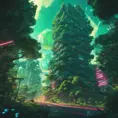 Studio ghibli, rocket explosion, jungle, solar, green technology, optimist future, 8k, Bokeh effect, Cinematic Lighting, Iridescence, Vibrant by Beeple, Dan Mumford, Greg Rutkowski, WLOP