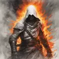 White Assassin emerging from a firey fog of battle, ink splash, Highly Detailed, Vibrant Colors, Ink Art, Fantasy, Dark by Stanley Artgerm Lau