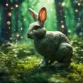 Rabbit in a green magical forest, Highly Detailed, Bokeh effect, Sharp Focus, Volumetric Lighting, Fantasy by Greg Rutkowski