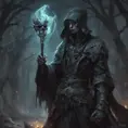 Necromancer in a haunted battlefield, Highly Detailed, Intricate, Gothic, Volumetric Lighting, Fantasy, Dark by Stanley Artgerm Lau