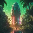 Studio ghibli, rocket explosion, jungle, solar, green technology, optimist future, 8k, Bokeh effect, Cinematic Lighting, Iridescence, Vibrant by Beeple, Dan Mumford, Greg Rutkowski, WLOP