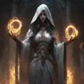 Veiled female necromancer, 8k, Gothic and Fantasy, Elden Ring, Photo Realistic, Dynamic Lighting by Stanley Artgerm Lau, Greg Rutkowski