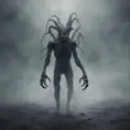 Humanoid creature eldritch horror, dark obscured by fog, full body shot, far away, 8k, Gothic and Fantasy, Beautiful, Sci-Fi, Photo Realistic