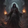 Necromancer in a haunted battlefield, Highly Detailed, Intricate, Gothic, Volumetric Lighting, Fantasy, Dark by Stanley Artgerm Lau