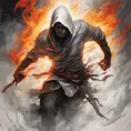 White Assassin emerging from a firey fog of battle, ink splash, Highly Detailed, Vibrant Colors, Ink Art, Fantasy, Dark by Stanley Artgerm Lau