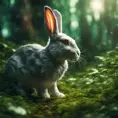 Rabbit in a green magical forest, Highly Detailed, Bokeh effect, Sharp Focus, Volumetric Lighting, Fantasy by Greg Rutkowski