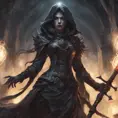 Necromancer in a haunted battlefield, Highly Detailed, Intricate, Gothic, Volumetric Lighting, Fantasy, Dark by Stanley Artgerm Lau