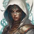 Kassandra white hooded assassin, Highly Detailed, Vibrant Colors, Ink Art, Fantasy, Dark by Peter Mohrbacher