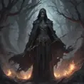 Necromancer in a haunted battlefield, Highly Detailed, Intricate, Gothic, Volumetric Lighting, Fantasy, Dark by Stanley Artgerm Lau