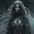 Ghostly rotting dead evil undead siren, graceful, flowing robes, wispy, glowing dark eyes, darkness, 8k, Gothic and Fantasy, Beautiful, Sci-Fi, Photo Realistic