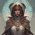 Kassandra white hooded assassin, Highly Detailed, Vibrant Colors, Ink Art, Fantasy, Dark by Peter Mohrbacher