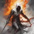 White Assassin emerging from a firey fog of battle, ink splash, Highly Detailed, Vibrant Colors, Ink Art, Fantasy, Dark by Stanley Artgerm Lau