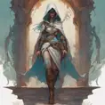 Kassandra white hooded assassin, Highly Detailed, Vibrant Colors, Ink Art, Fantasy, Dark by Peter Mohrbacher