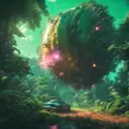 Studio ghibli, rocket explosion, jungle, solar, green technology, optimist future, 8k, Bokeh effect, Cinematic Lighting, Octane Render, Iridescence, Vibrant by Beeple, Dan Mumford, Greg Rutkowski, WLOP