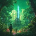 Studio ghibli, rocket explosion, jungle, solar, green technology, optimist future, 8k, Bokeh effect, Cinematic Lighting, Iridescence, Vibrant by Beeple, Dan Mumford, Greg Rutkowski, WLOP